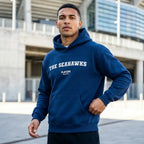 The Seahawks hoodie – close-up of white The Seahawks lettering and Players Couture logo on the chest