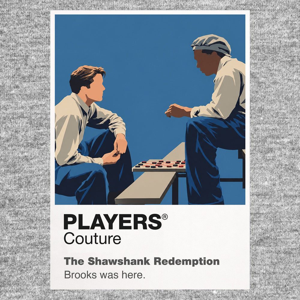 The Shawshank Redemption Andy Dufresne and Red within Shawshank's walls, with rain and open sky representing hard-won hope Icon Frame artwork in grey