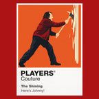 The Shining Jack Torrance in the Overlook Hotel's geometric corridors while Danny's tricycle traces the carpet Icon Frame artwork in red