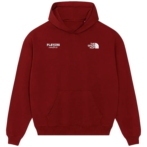 The Spion Kop hoodie – red men's hoodie featuring the The Spion Kop Players Couture logo