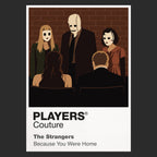 The Strangers three expressionless masked strangers standing outside an isolated house at night Icon Frame artwork in black