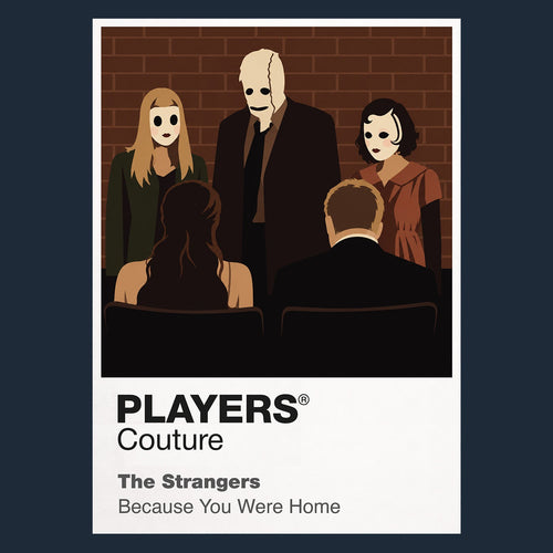 The Strangers three expressionless masked strangers standing outside an isolated house at night Icon Frame artwork in navy