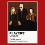 The Strangers three expressionless masked strangers standing outside an isolated house at night Icon Frame artwork in red