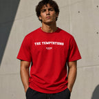 The Temptations Men's T-Shirt — lifestyle photo, Red t-shirt