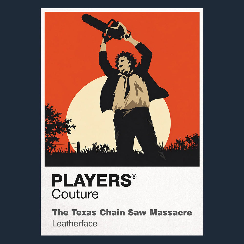 The Texas Chain Saw Massacre Leatherface in butcher's apron carrying the chainsaw beneath the harsh Texas sun Icon Frame artwork in navy