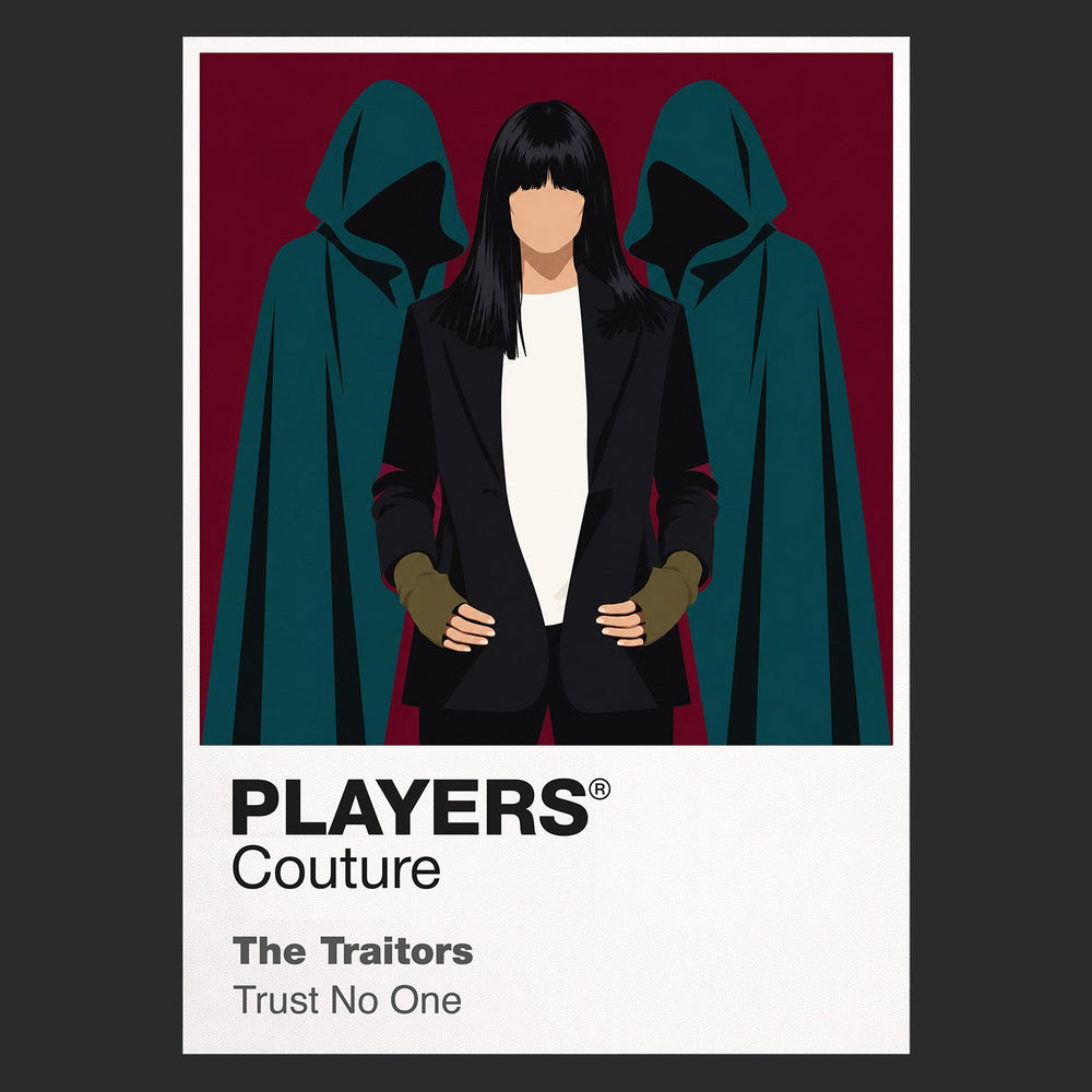 The Traitors the Scottish castle, hooded Traitors and round-table tension of the BBC competition Icon Frame artwork in black