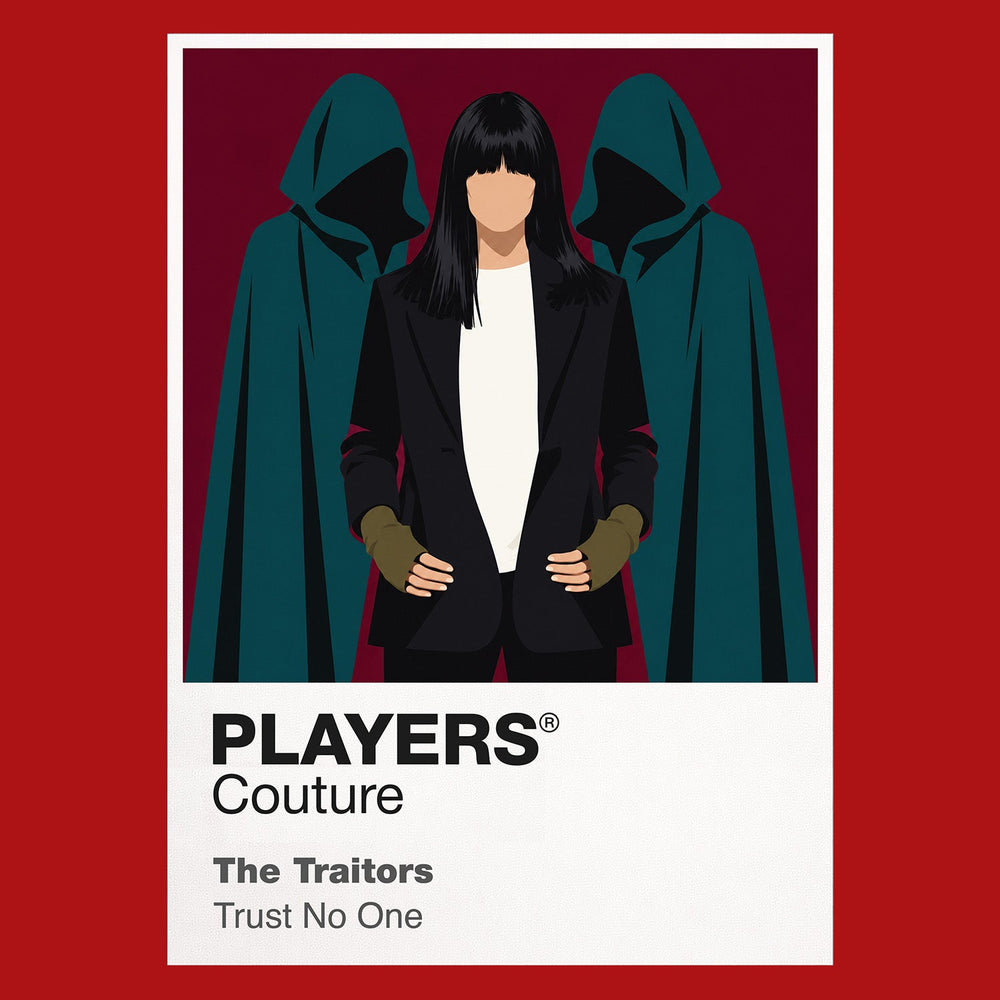 The Traitors the Scottish castle, hooded Traitors and round-table tension of the BBC competition Icon Frame artwork in red
