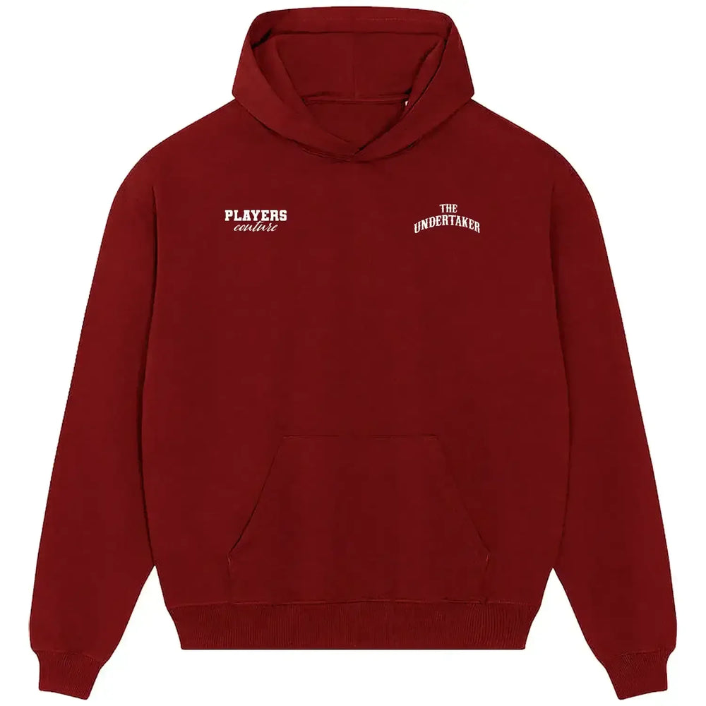 The Undertaker hoodie – red men's hoodie featuring the The Undertaker Players Couture logo