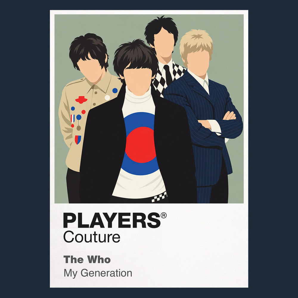 The Who the Who's contrasting microphone, guitar, bass and drum performance silhouettes Icon Frame artwork in navy