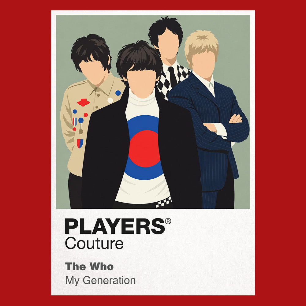 The Who the Who's contrasting microphone, guitar, bass and drum performance silhouettes Icon Frame artwork in red