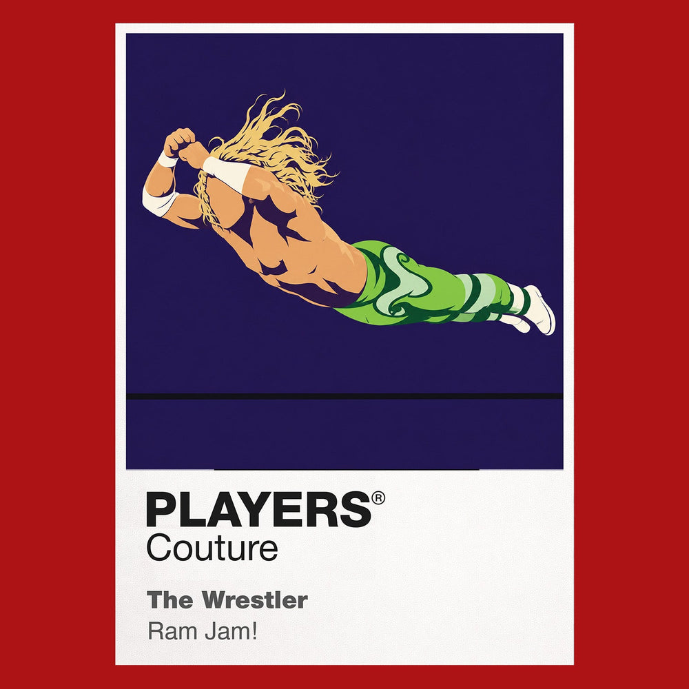 The Wrestler Randy 'The Ram' Robinson in worn ring gear beneath the fading lights of an independent wrestling venue Icon Frame artwork in red