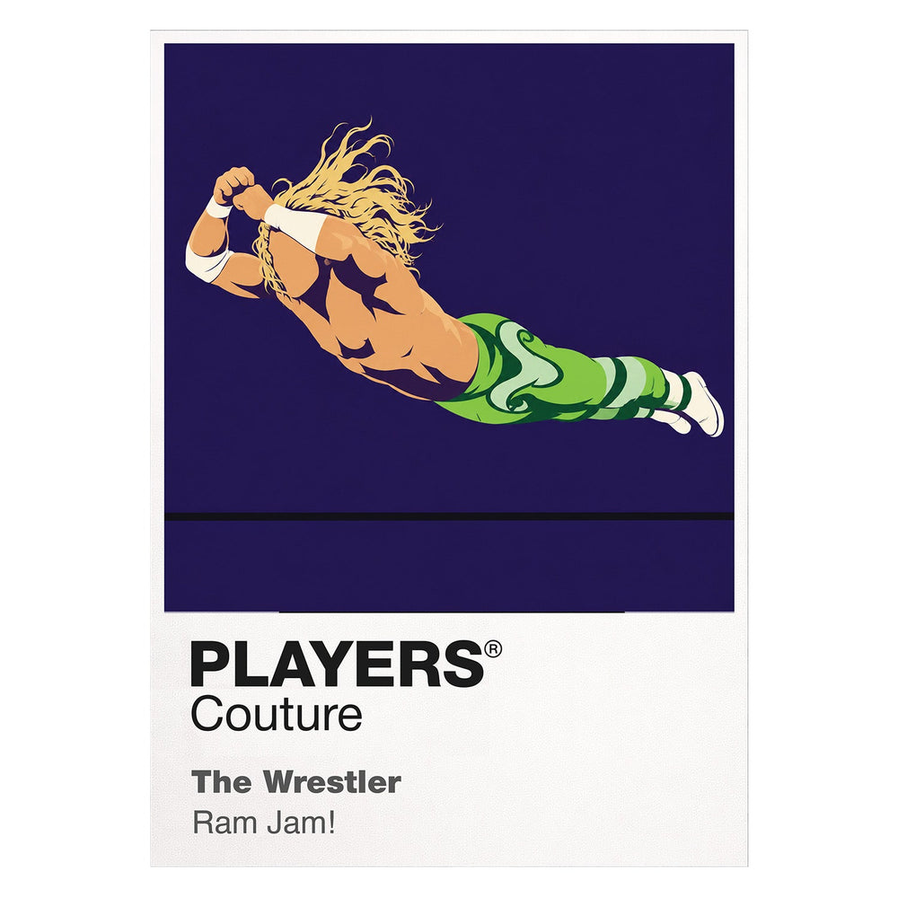 The Wrestler Randy 'The Ram' Robinson in worn ring gear beneath the fading lights of an independent wrestling venue Icon Frame artwork on white