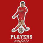 Thiago Badge Men's Hoodie – red close-up detail shot of the Thiago Players Couture logo design