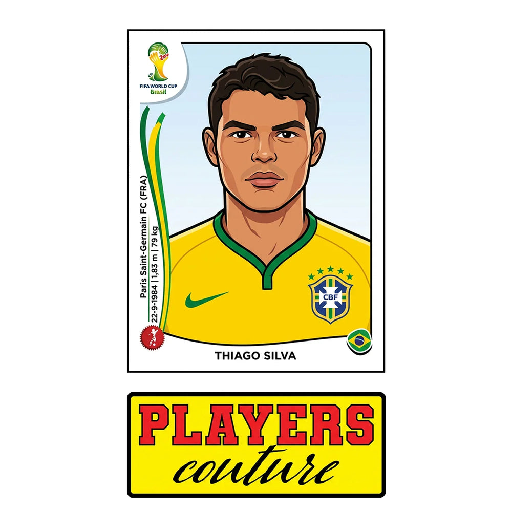 Thiago Silva World Cup Sticker Men's T-Shirt – close-up detail shot of the Thiago Silva World Cup Players Couture logo design