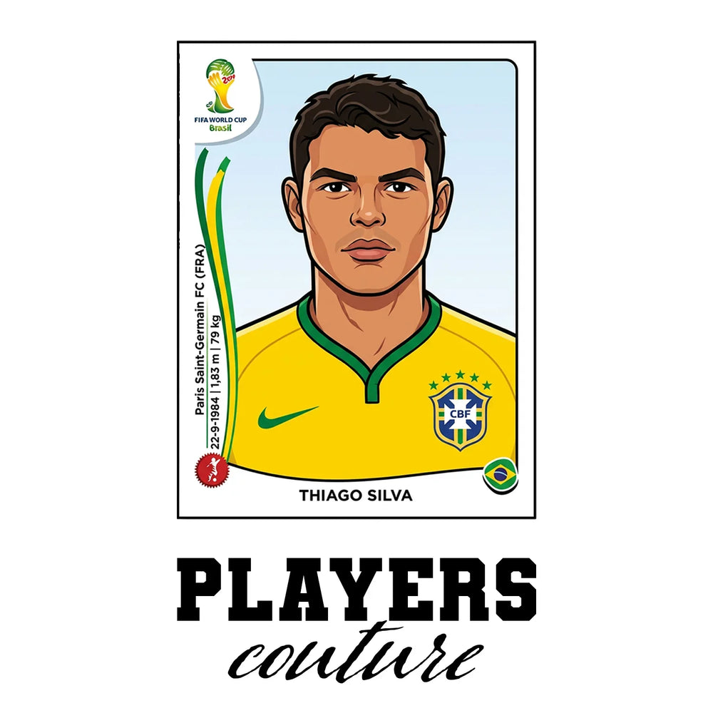 Thiago Silva World Cup Sticker Men's T-Shirt – white close-up detail shot of the Thiago Silva Players Couture logo design