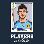 Thibaut Courtois World Cup Sticker Men's T-Shirt – close-up detail shot of the Thibaut Courtois World Cup Players Couture
