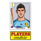 Thibaut Courtois World Cup Sticker Men's T-Shirt – close-up detail shot of the Thibaut Courtois World Cup Players Couture