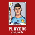 Thibaut Courtois World Cup Sticker Men's T-Shirt – red close-up detail shot of the Thibaut Courtois World Cup Players