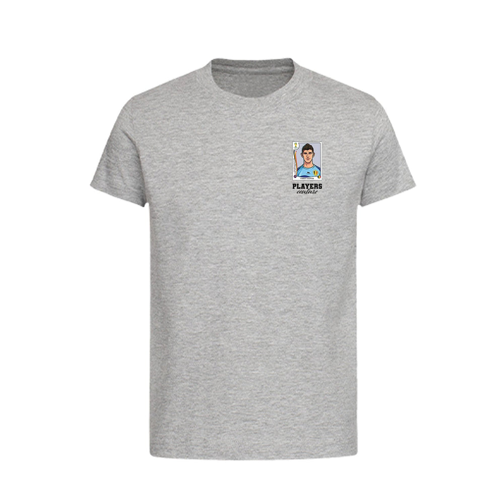Thibaut Courtois World Cup Sticker Kids T-Shirt – thibaut courtois sticker kids grey tshirt Players Couture design