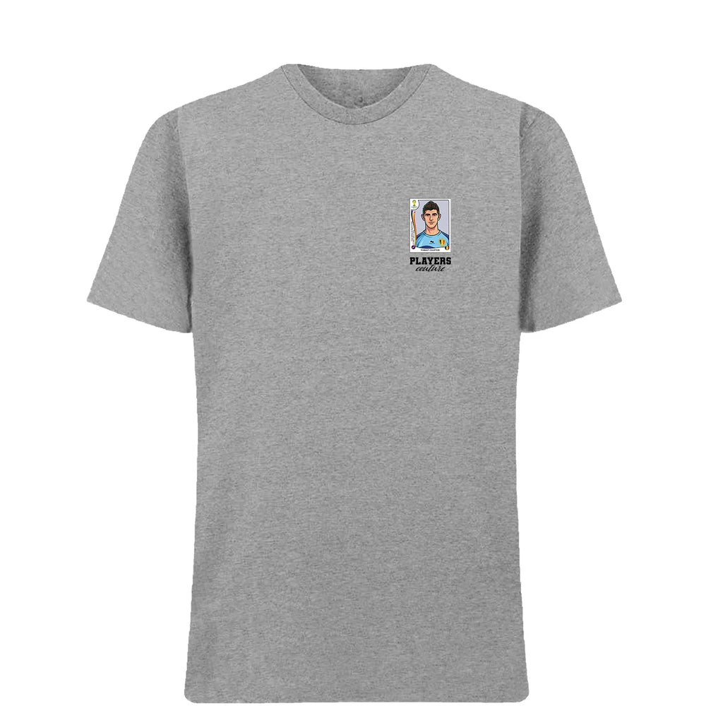 Thibaut Courtois World Cup t-shirt – grey men's t-shirt featuring the Thibaut Courtois World Cup Players Couture logo