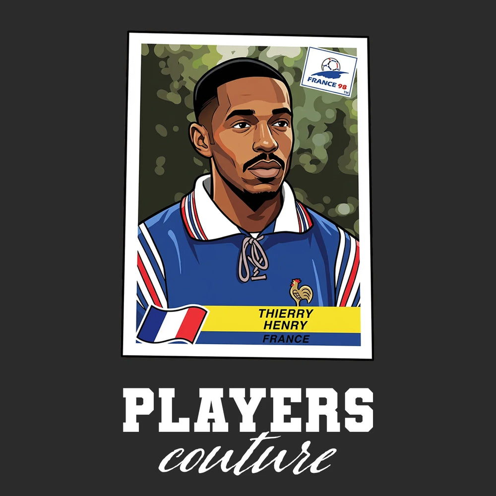 Thierry Henry 1998 World Cup Sticker Men's T-Shirt – black close-up detail shot of the Thierry Henry 1998 World Cup Players