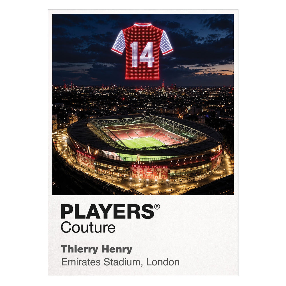 Thierry Henry Arsenal number 14 Icons in Lights Frame artwork in white