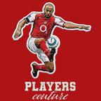 Thierry Henry Badge Men's Hoodie – red close-up detail shot of the Thierry Henry Players Couture logo design