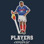 Thierry Henry France Badge Men's Hoodie – navy close-up detail shot of the Thierry Henry Players Couture logo design