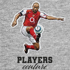 Thierry Henry Badge Men's Hoodie – grey close-up detail shot of the Thierry Henry Players Couture logo design