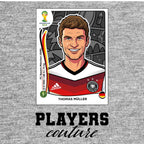 Thomas Muller World Cup Sticker Men's T-Shirt – grey close-up detail shot of the Thomas Muller World Cup Players Couture