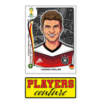 Thomas Muller World Cup Sticker Men's T-Shirt – close-up detail shot of the Thomas Muller World Cup Players Couture logo
