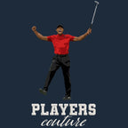 Tiger Woods 8 Bit Badge Men's T-Shirt – navy close-up detail shot of the Tiger Woods 8 Bit Players Couture logo design
