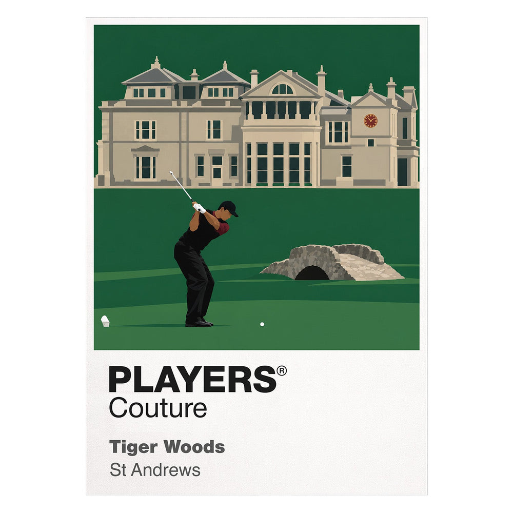 Tiger Woods St Andrews Icon Frame artwork in white