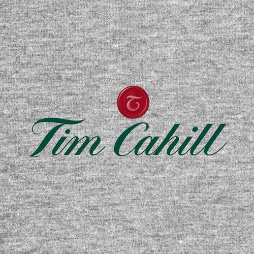 Tim Cahill Logo Men's Hoodie – grey close-up detail shot of the Tim Cahill Players Couture logo design