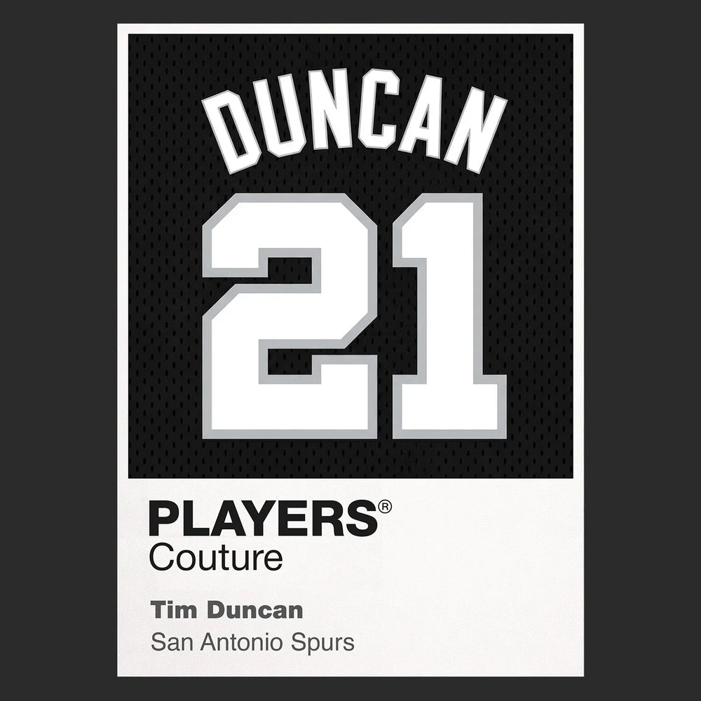 Tim Duncan 21 Black Jersey Frame Men's T-Shirt – black close-up detail shot of the Tim Duncan 21 Black Players Couture logo