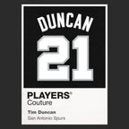 Tim Duncan 21 Black Jersey Frame Men's T-Shirt – black close-up detail shot of the Tim Duncan 21 Black Players Couture logo