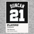 Tim Duncan 21 Black Jersey Frame Men's T-Shirt – black close-up detail shot of the Tim Duncan 21 Black Players Couture logo