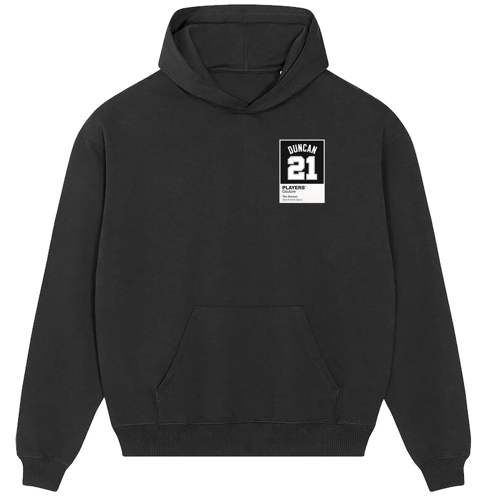 Tim Duncan 21 Black hoodie – black men's hoodie featuring the Tim Duncan 21 Black Players Couture logo