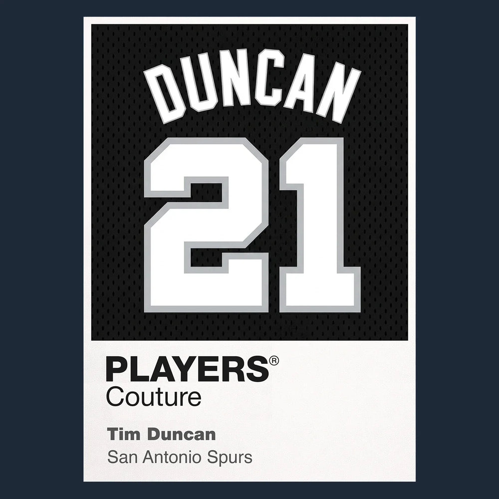 Tim Duncan 21 Black Jersey Frame Men's T-Shirt – black close-up detail shot of the Tim Duncan 21 Black Players Couture logo
