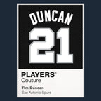 Tim Duncan 21 Black Jersey Frame Men's T-Shirt – black close-up detail shot of the Tim Duncan 21 Black Players Couture logo
