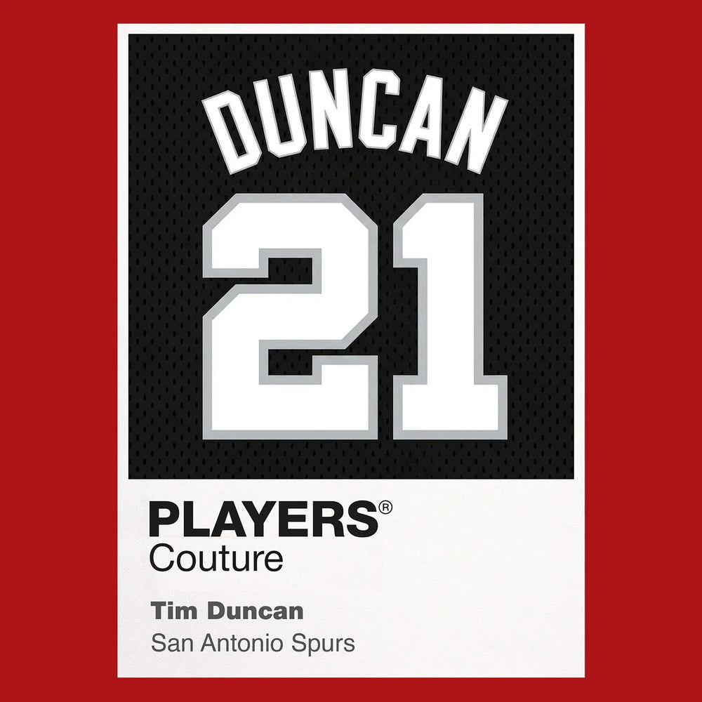 Tim Duncan 21 Black Jersey Frame Men's T-Shirt – black close-up detail shot of the Tim Duncan 21 Black Players Couture logo