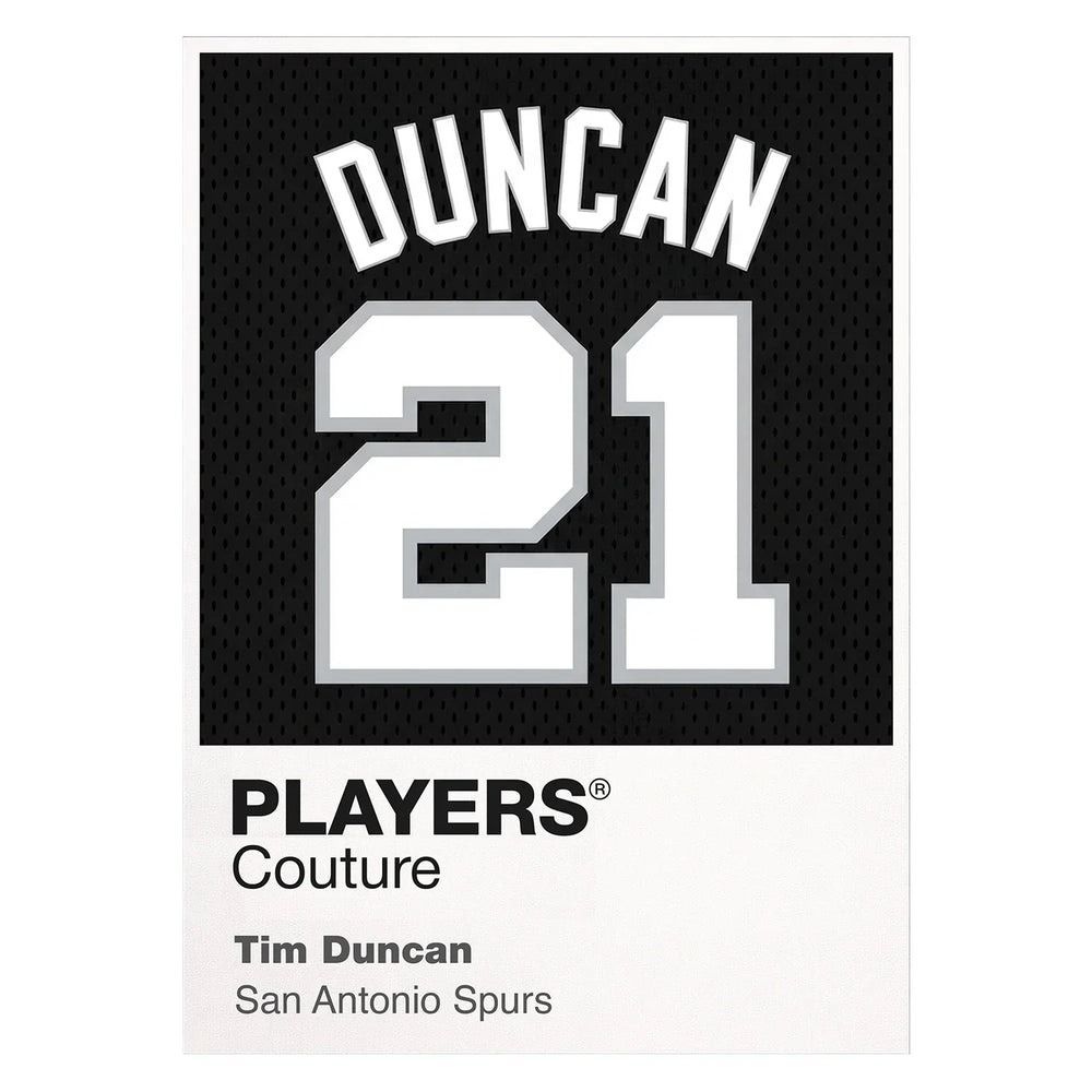 Tim Duncan 21 Black Jersey Frame Men's T-Shirt – black close-up detail shot of the Tim Duncan Players Couture logo design
