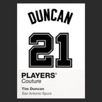 Tim Duncan 21 White Jersey Frame Men's T-Shirt – black close-up detail shot of the Tim Duncan 21 White Players Couture logo
