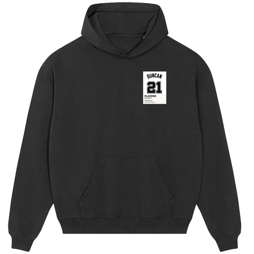 Tim Duncan 21 White hoodie – black men's hoodie featuring the Tim Duncan 21 White Players Couture logo