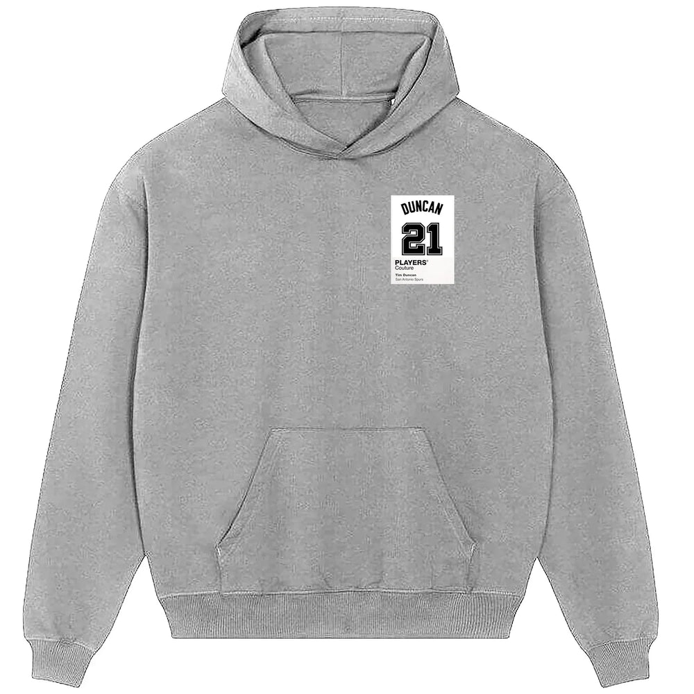 Tim Duncan 21 White hoodie – grey men's hoodie featuring the Tim Duncan 21 White Players Couture logo