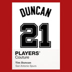 Tim Duncan 21 White Jersey Frame Men's T-Shirt – red close-up detail shot of the Tim Duncan 21 White Players Couture logo