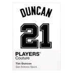 Tim Duncan 21 White Jersey Frame Men's T-Shirt – white close-up detail shot of the Tim Duncan Players Couture logo design
