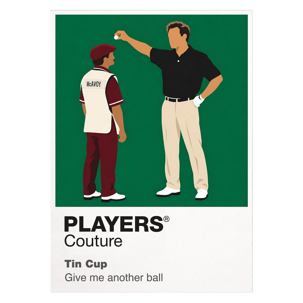 Tin Cup Roy McAvoy addressing the ball with stubborn confidence at his dusty Texas driving range Icon Frame artwork on white
