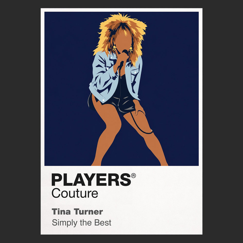 Tina Turner Tina Turner's unmistakable hair, heels and forward-driving solo stage stance Icon Frame artwork in black