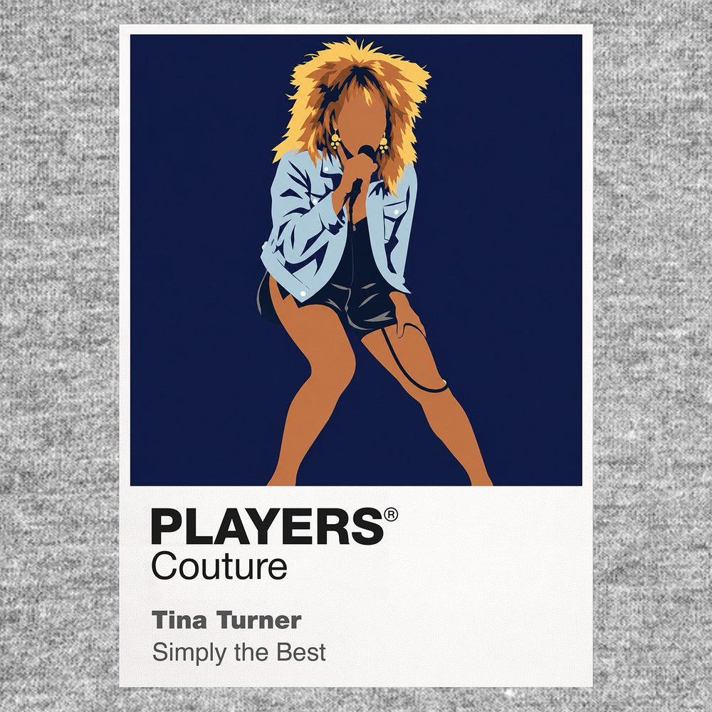 Tina Turner Tina Turner's unmistakable hair, heels and forward-driving solo stage stance Icon Frame artwork in grey